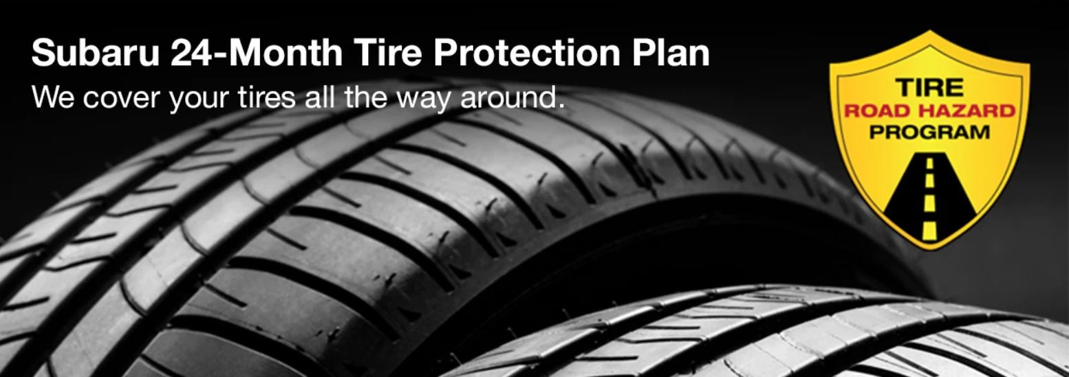 Subaru tire with 24-Month Tire Protection and road hazard program logo. | Sutherlin Subaru in Kingston TN